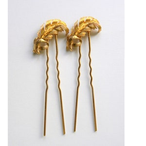 Gold Leaf Hair Bobby Pins: Vintage Bridal Hair Accessories (Set of 2)