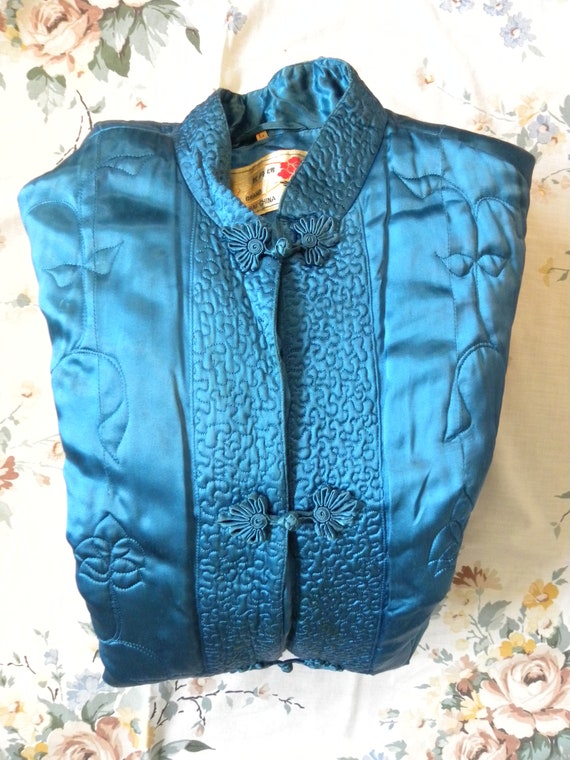 Oriental Blue Quilted Evening Cocktail Jacket Coa… - image 9