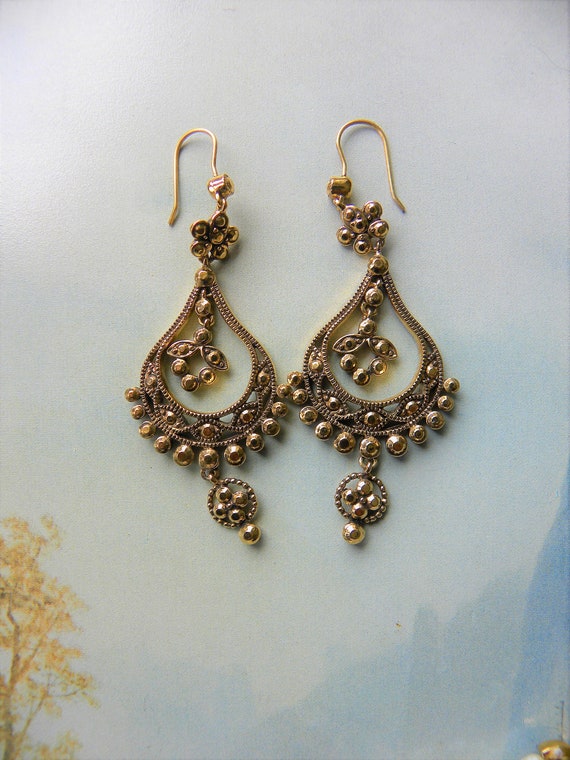 Monet Gold Chandelier Earrings Scroll 