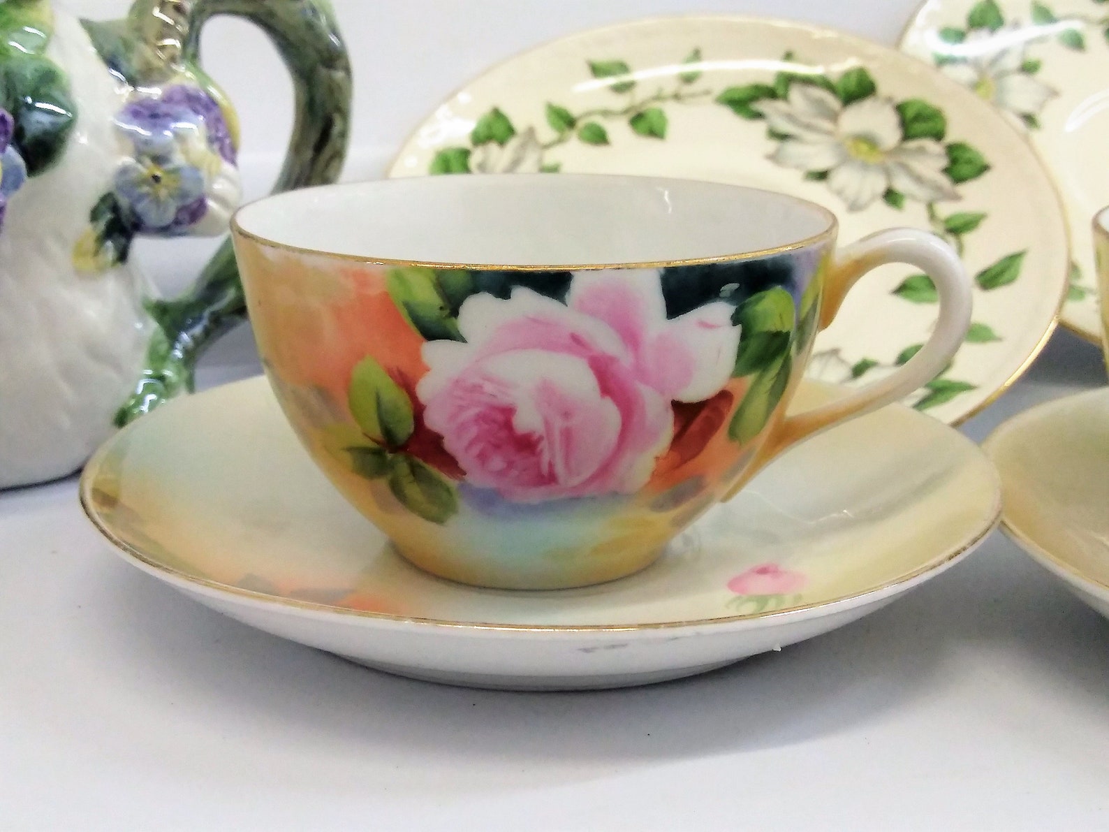 Nippon Teacups Set of 2 Hand Painted Tea Cups Japan Pink Etsy
