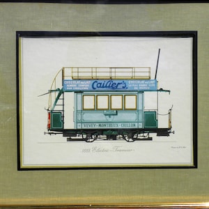 Turner Wall Accessory 1888 Electric Tramcar Framed Litho Print, French Vintage Automotive Lithograph, Office Art Print, Trolley Car poster