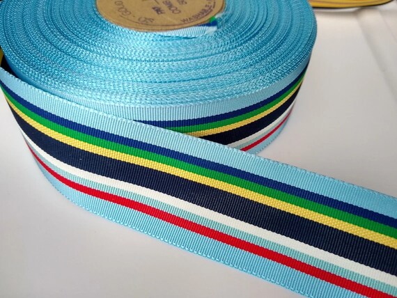 Vintage Designer Stripe Ribbon by Yard 5/8 Wide DIY Sewing Made in USA Preppy Pink Yellow Stripe Grosgrain Ribbon