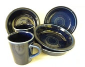 Fiesta Cobalt Blue Soup Cereal Bowl Plates Set of 4 Ceramic Dish Set with 2 Mugs Homer Laughlin HLC
