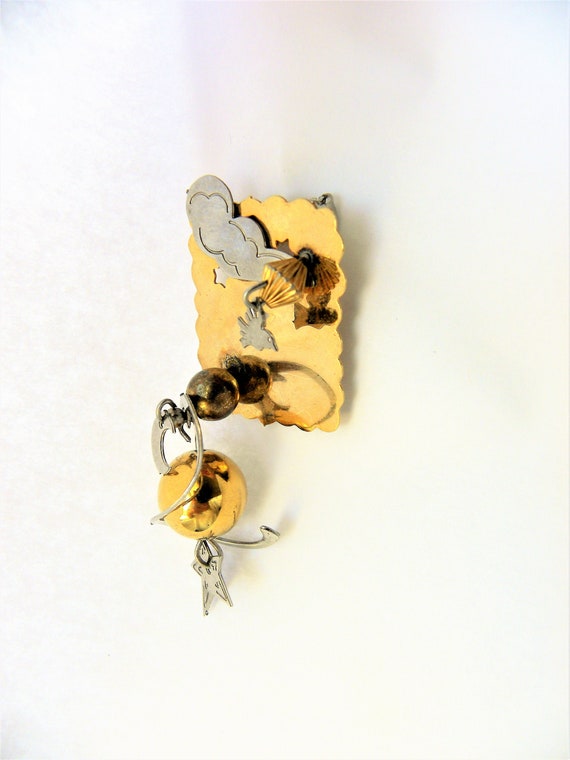 Gold Kinetic Futurist Brooch Pin, Gold Silver Ear… - image 2
