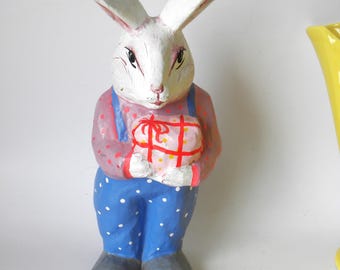 Vintage Paper Mache Bunny Rabbit Sculpture: Folk Art Holiday Decor