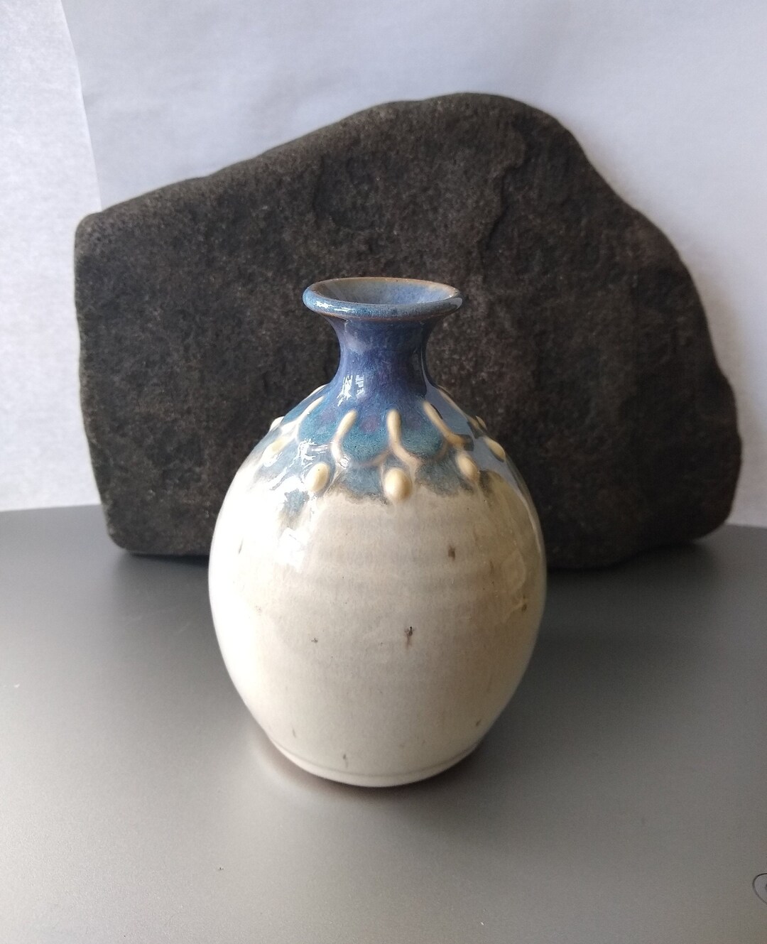 Vintage Studio Pottery Teal Blue Glaze Vase With White Drip Glaze ...