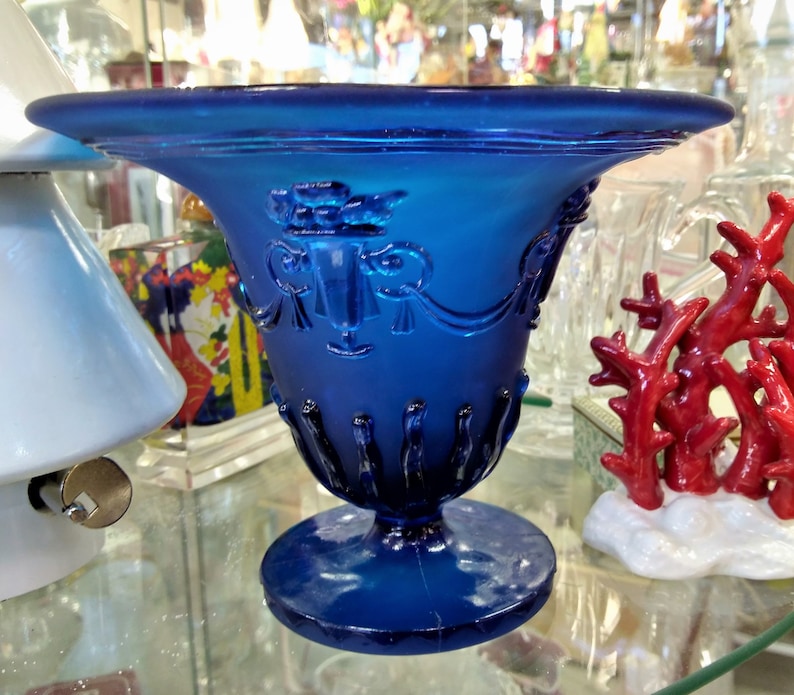 Cobalt Blue Glass Urn Edvin Ollers Elme Blue Glass Vase Urn Art Glass Relief Embossed Sweden Scandinavian Glass Vase Urn
