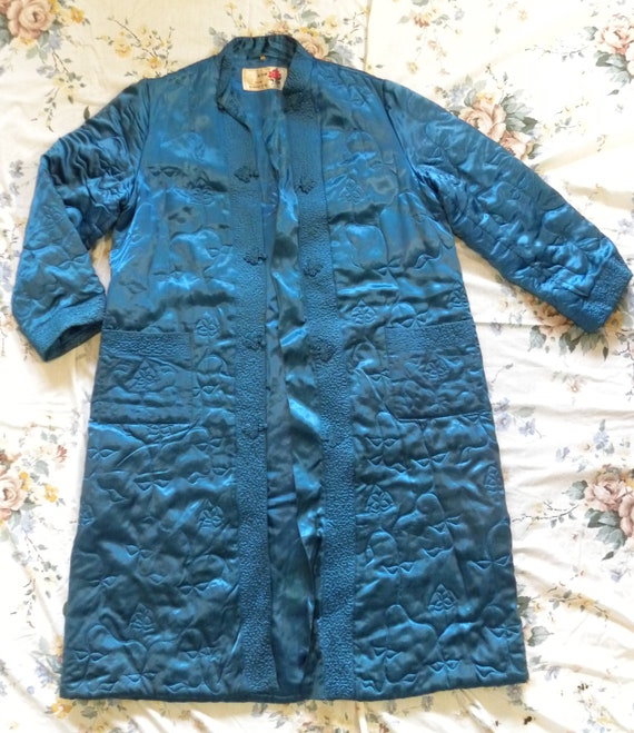 Oriental Blue Quilted Evening Cocktail Jacket Coa… - image 3