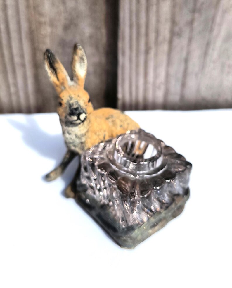 Antique Cold Painted Hare Bunny Rabbit Inkwell With Baccarat Swirl ...