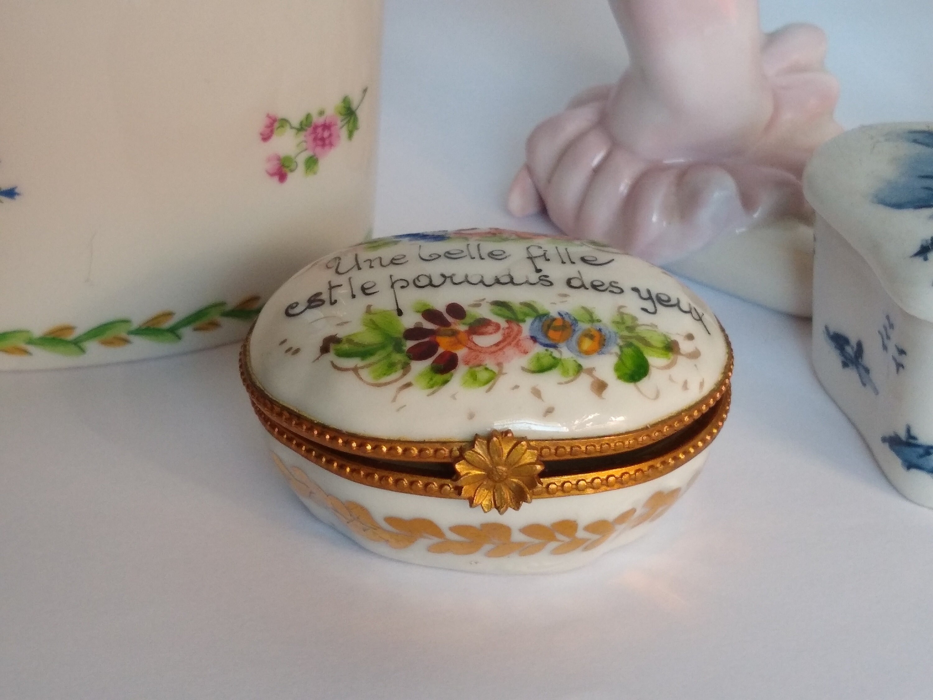 French Limoges Pill Snuff Box Old French porcelain Vanity box Etsy