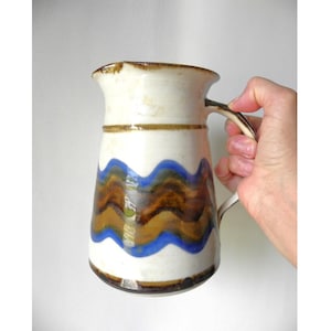 Vintage Fred Evangel Stoneware Pitcher: Mid-Century Modern Studio Pottery