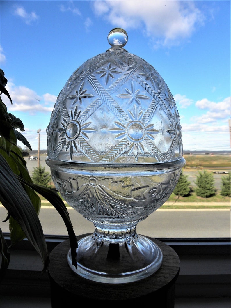Glass Egg with Lid Jar Crystal Egg Pedestal Candy Dish by Etsy