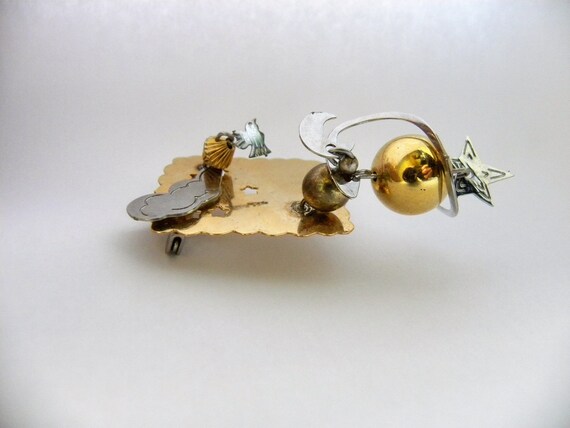 Gold Kinetic Futurist Brooch Pin, Gold Silver Ear… - image 8