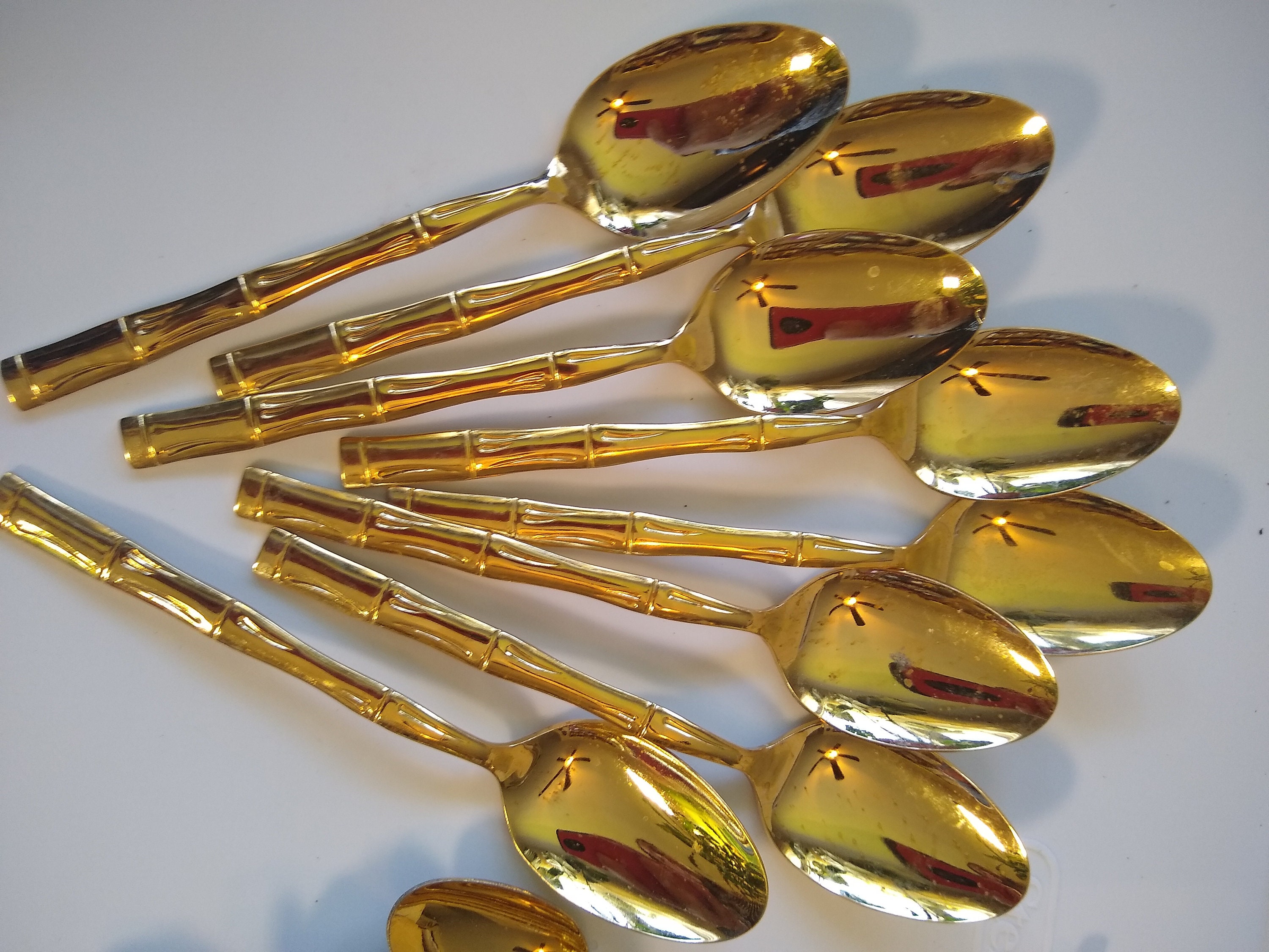 Barclay Geneve Gold Plated Bamboo Dinner Spoons Set of 8 Gold Etsy