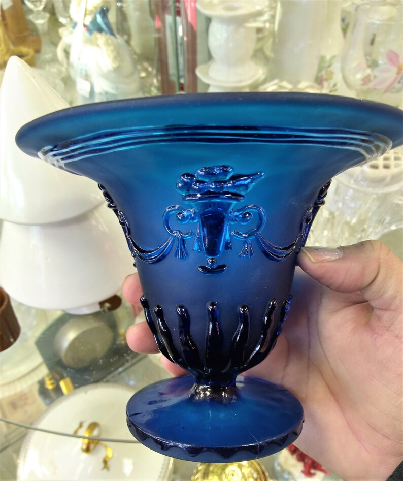 Cobalt Blue Glass Urn Edvin Ollers Elme Blue Glass Vase Urn Art Glass Relief Embossed Sweden Scandinavian Glass Vase Urn