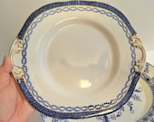 Antique Booth 39 s Blue White Ironstone Platter Serving Plate with Gold scrollwork handle, Booth 39 s English China