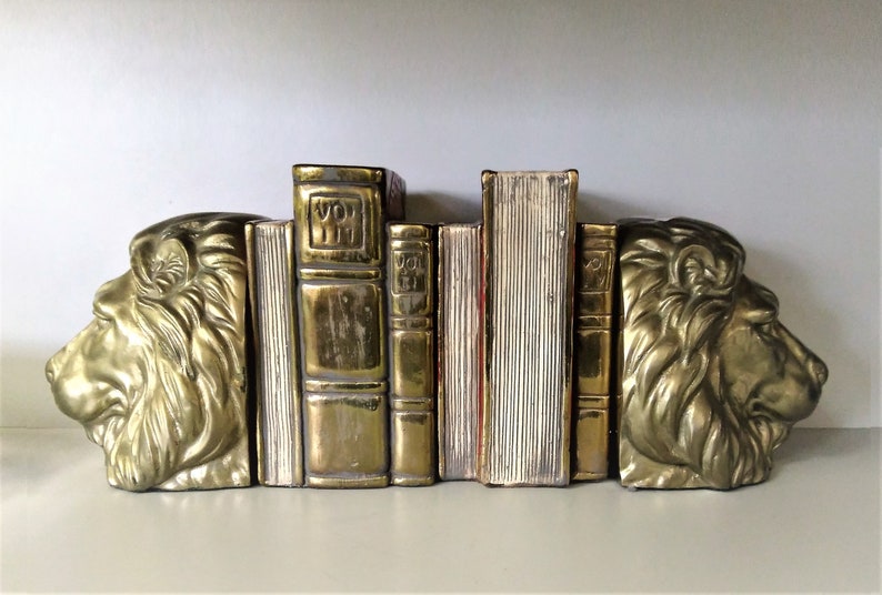 Brass Bookends Stack of Brass Books Bookends With Red Enamel Etsy
