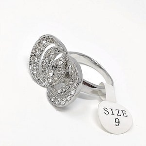 CZ Pave Circle Cocktail Ring - Statement Ring Size 9