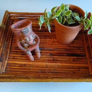 Vintage Bamboo Rectangular Tray: Boho Plant Decor
