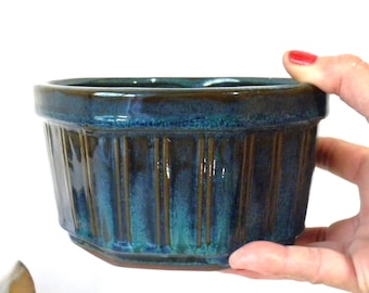 Vintage Denim Blue Green Teal Planter, Mid Century Teal Succulent Planter,  Vintage Studio USA Pottery