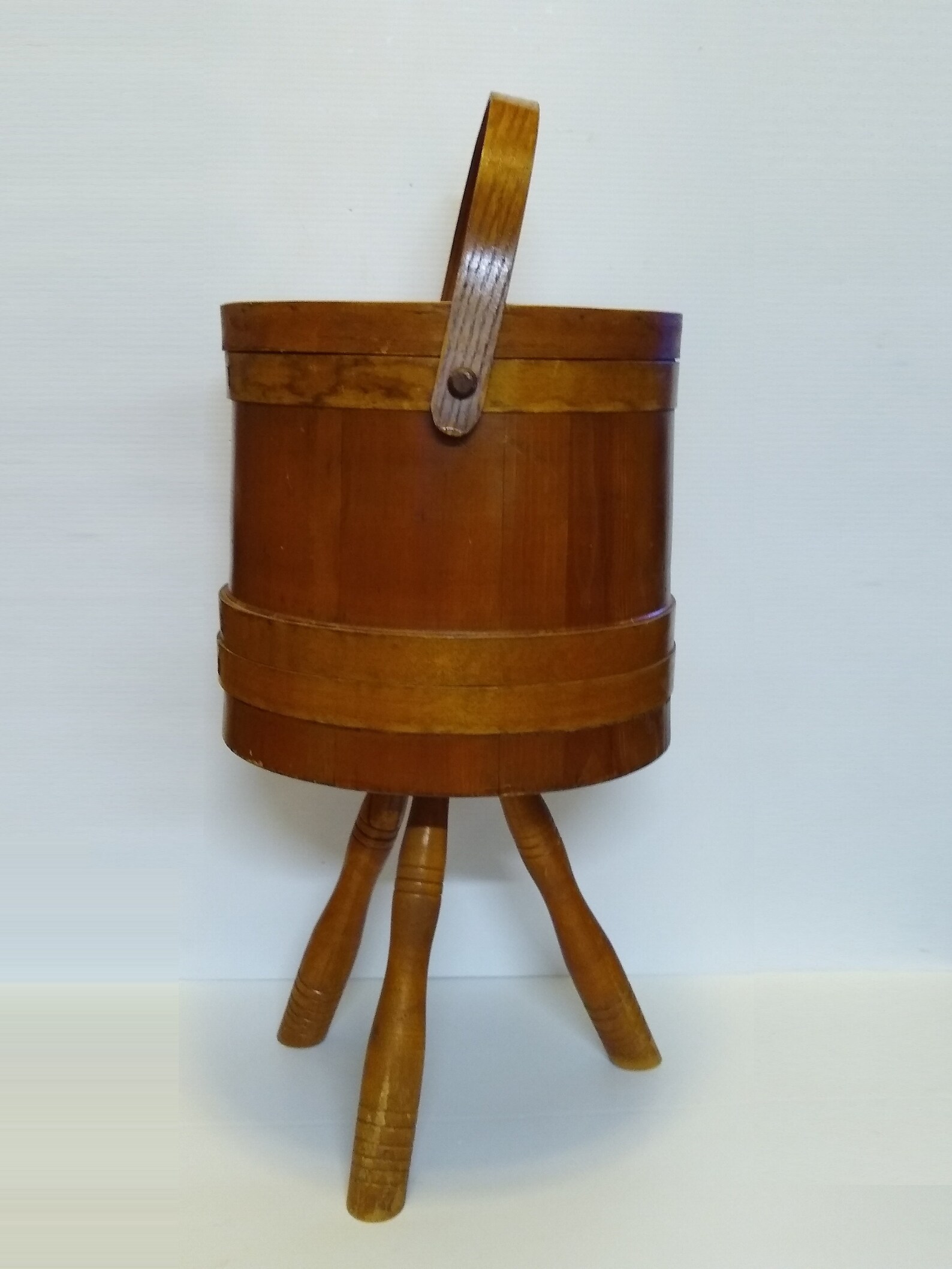 Antique Firkin Bucket Sewing Box Stand w Handle Bent Wooden Etsy