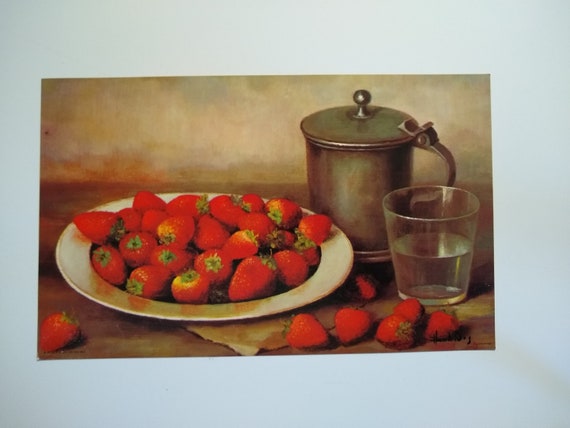 Henk Bos Lithograph: Mid-century Still Life, Strawberries & Silver