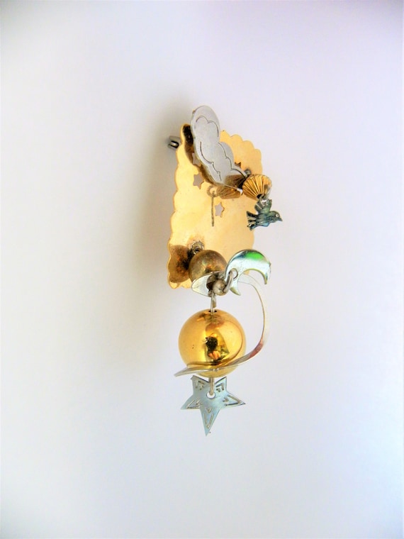 Gold Kinetic Futurist Brooch Pin, Gold Silver Ear… - image 1