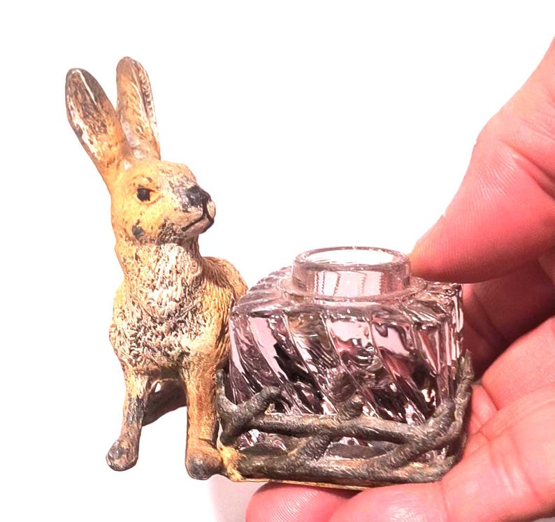 Antique Cold Painted Hare Bunny Rabbit Inkwell With Baccarat Swirl ...