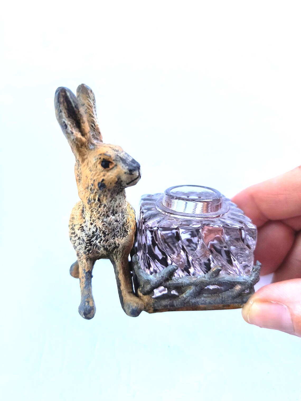 Antique Cold Painted Hare Bunny Rabbit Inkwell With Baccarat Swirl ...
