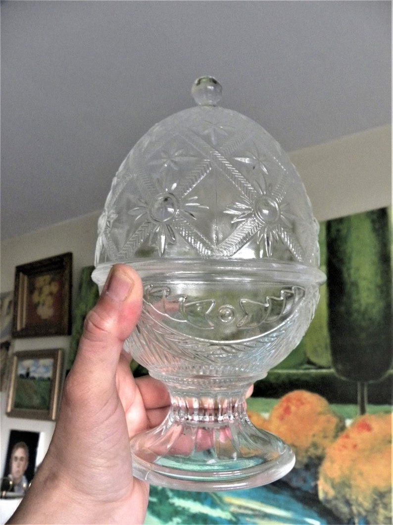 Glass Egg with Lid Jar Crystal Egg Pedestal Candy Dish by Etsy