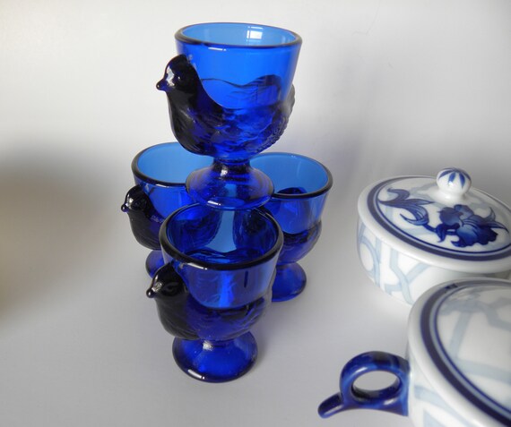 Lot De 5 Sous-tasses Vintage ARCOROC - Bleu Cobalt En Verre - Occasion