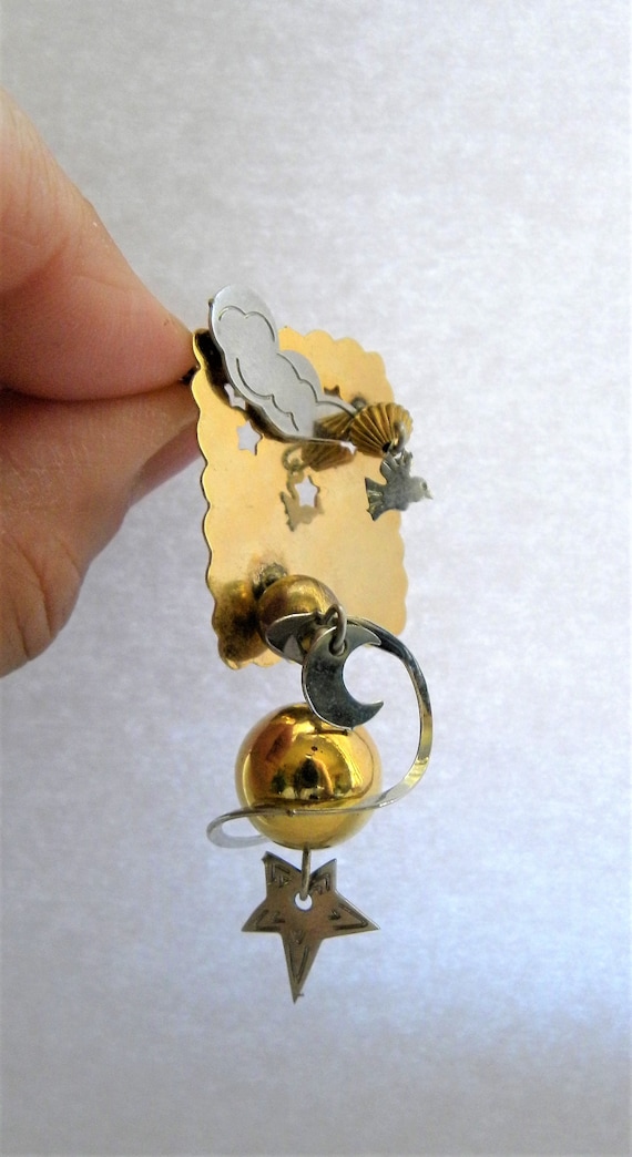 Gold Kinetic Futurist Brooch Pin, Gold Silver Ear… - image 4