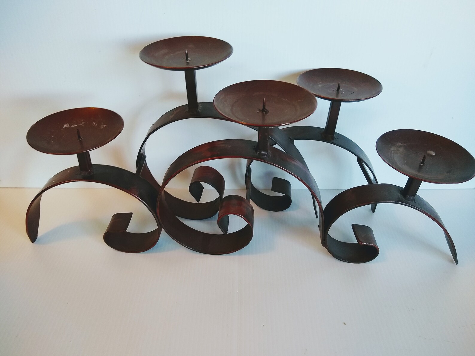 Wrought Iron Scroll Candle Holder Brutalist Brown Metal 5 Arm Etsy