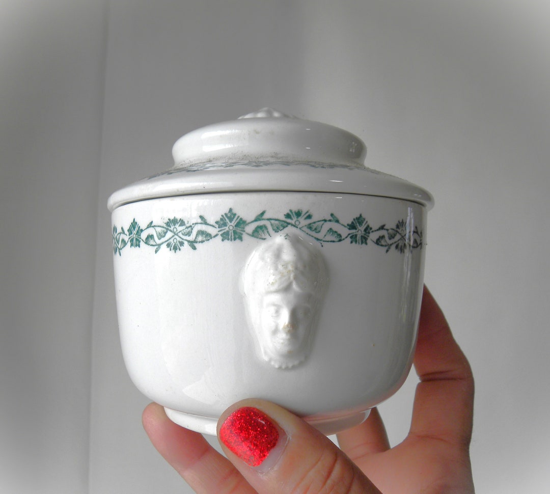 Antique Ironstone Jar Bowl W Lid Green Transferware by Maddox and Sons ...