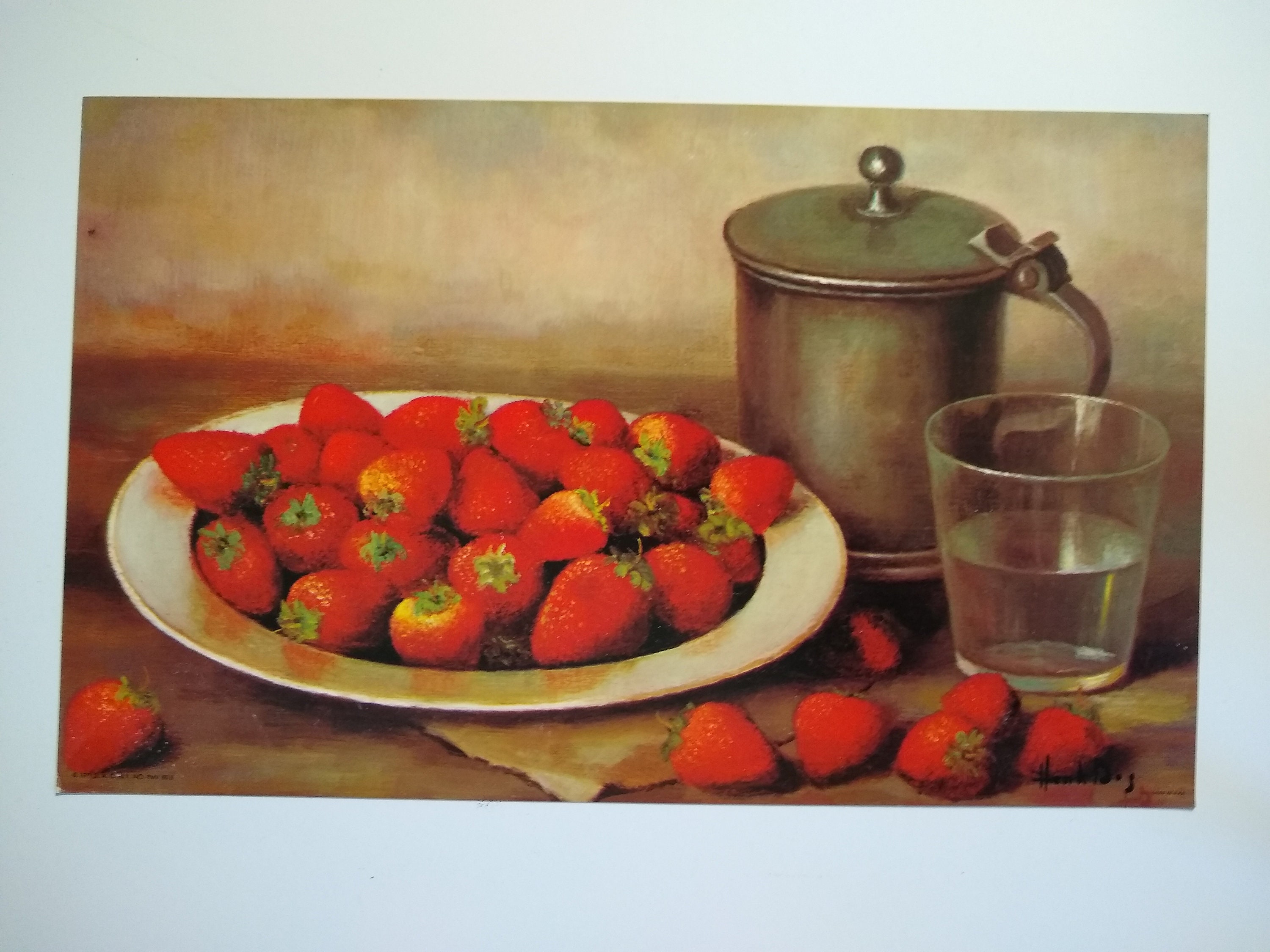 RECENT STILL LIFE ポスター Henk Bos Lithograph: Mid-century Still Life, Strawberries & Silver