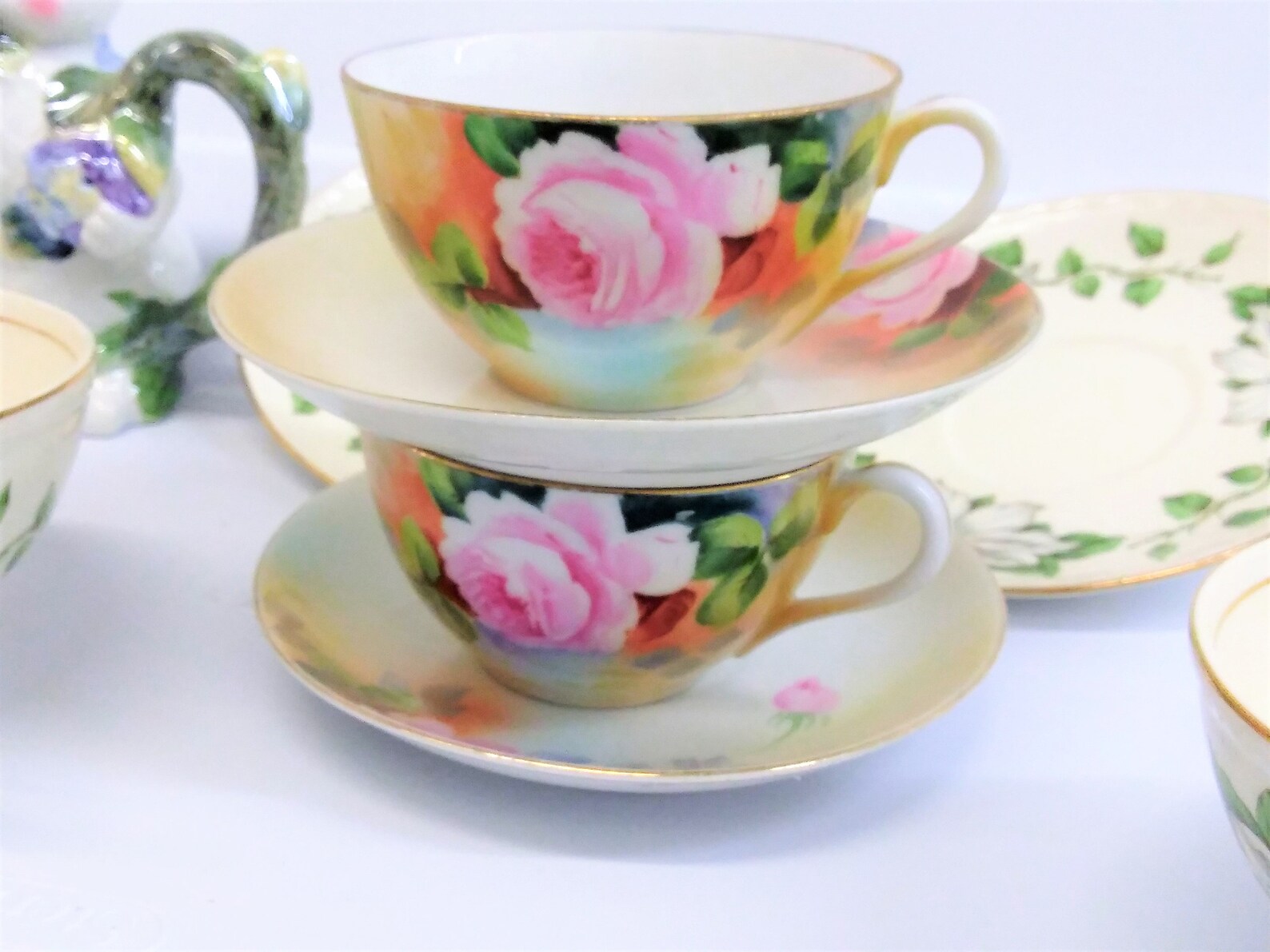 Nippon Teacups Set of 2 Hand Painted Tea Cups Japan Pink Etsy