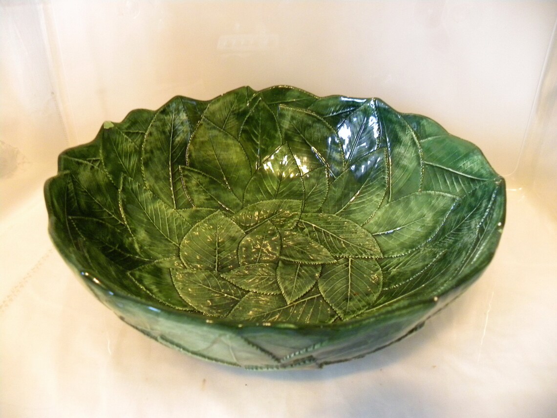 Vintage Vietri Green Leaf Bowl Made in Italy Bassano Majolica Etsy