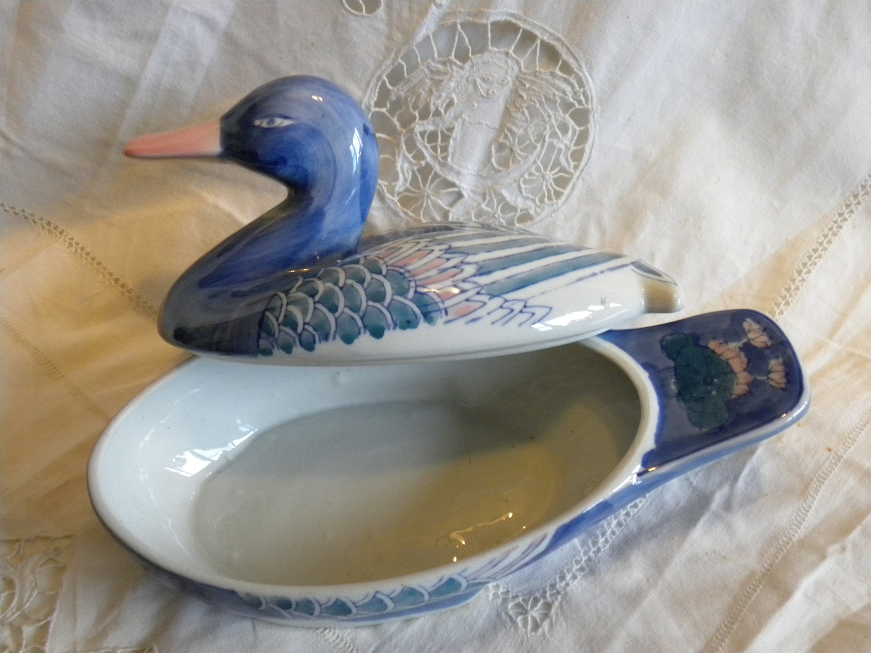 Ceramic Duck Tureen Blue White Large Duck Casserole Dish Etsy