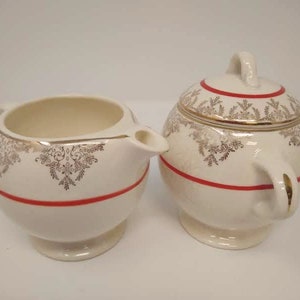 Vintage Limoges Creamer and Sugar Bowl Set: Ivory with Gold Accent