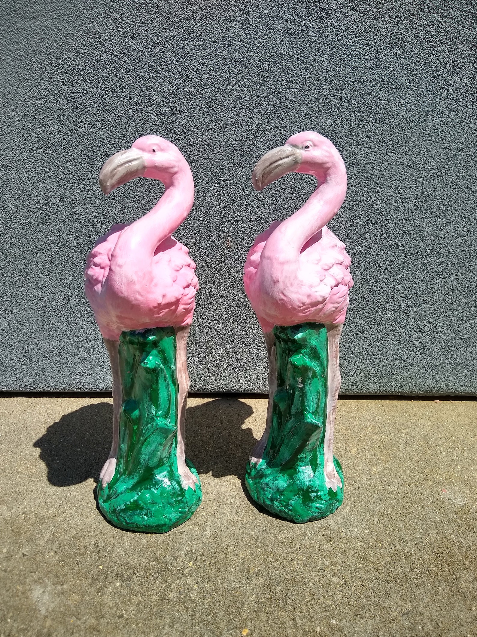 Pair Ceramic Pink Flamingo Bird Figurine Statue Sculpture Etsy