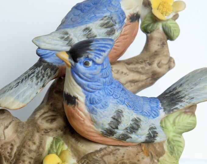 Porcelain Musical Bird Figurine, Blue Jay Bird Musical, Collectible Music Bird, Love Story Theme