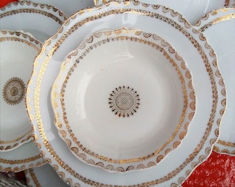 Antique O&E.G Royal Austria Porcelain Plates with 22k Gold Scalloped Edge, Set of 16