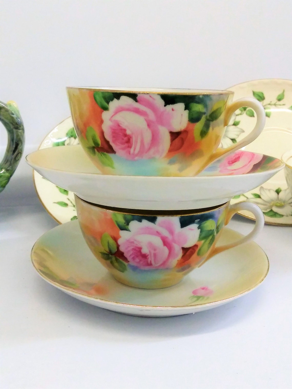 Nippon Teacups Set of 2 Hand Painted Tea Cups Japan Pink Etsy