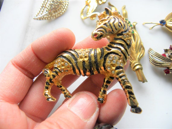 Enameled Zebra Faux Diamond Rhinestone Zebra Broo… - image 2