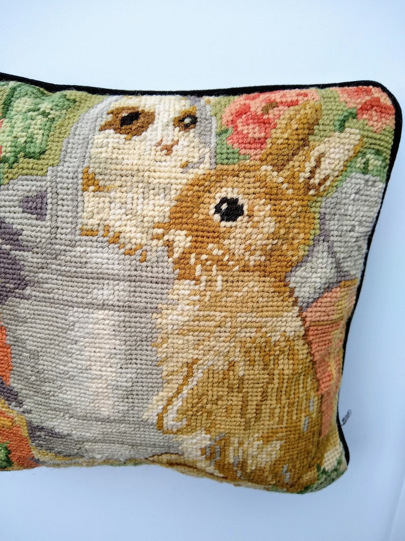 Vintage Needlepoint Bunny Rabbit Pillow with Velvet Zipper | Etsy