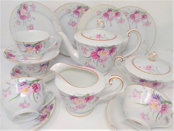 Nippon Noritake Toki Kaisha Teaset Carnation Pattern Fine