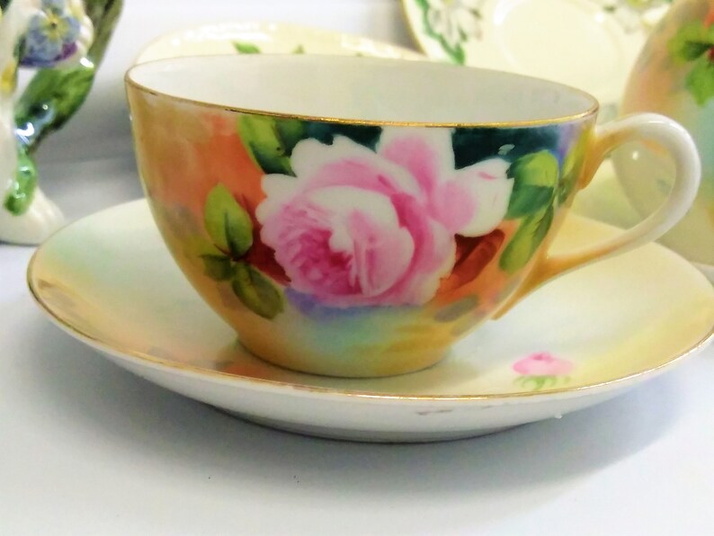 Nippon Teacups Set of 2 Hand Painted Tea Cups Japan Pink Etsy