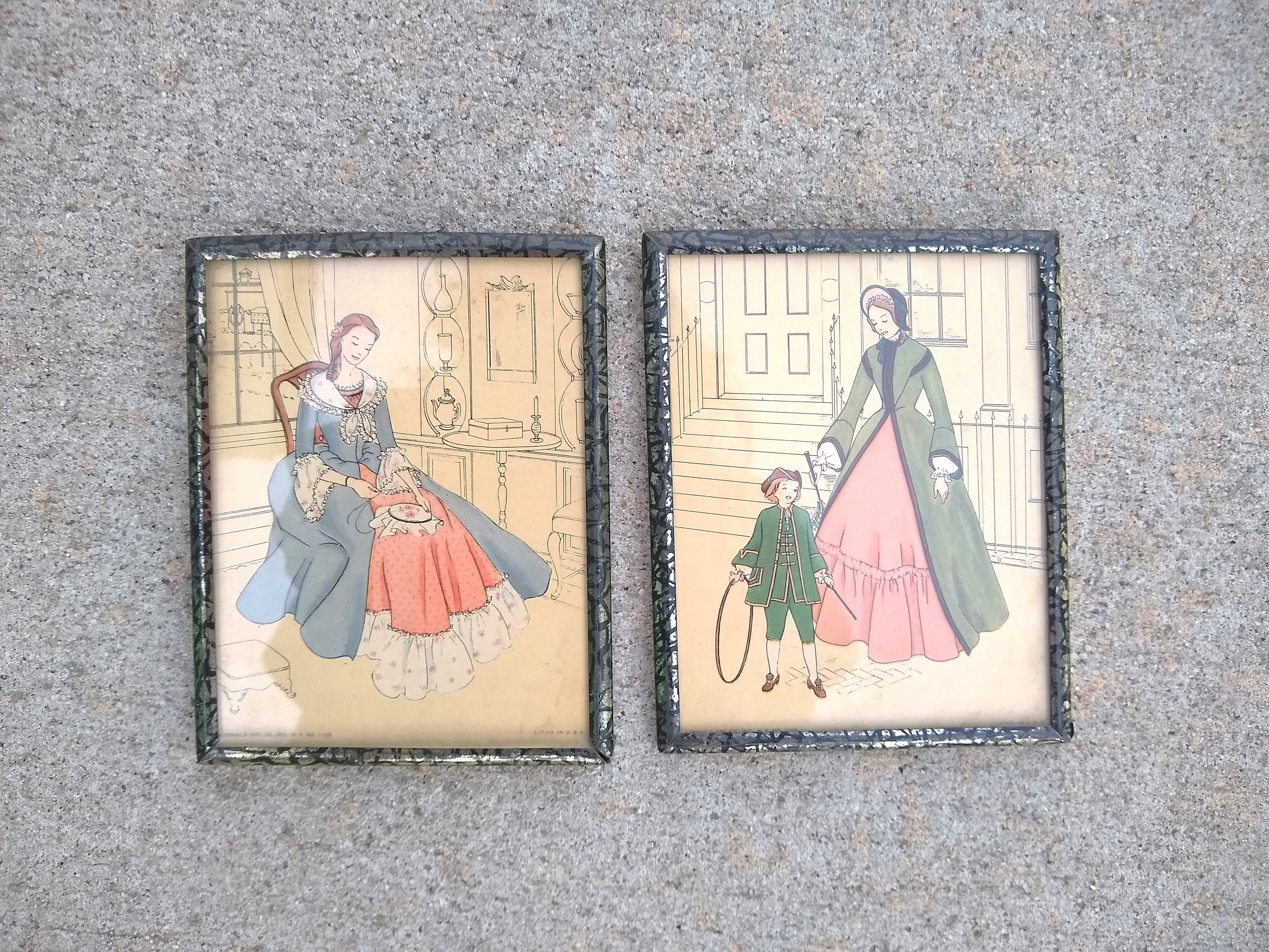 Vintage 1941 Lithograph SET CHILDREN 12” X 10” Donald Art Co