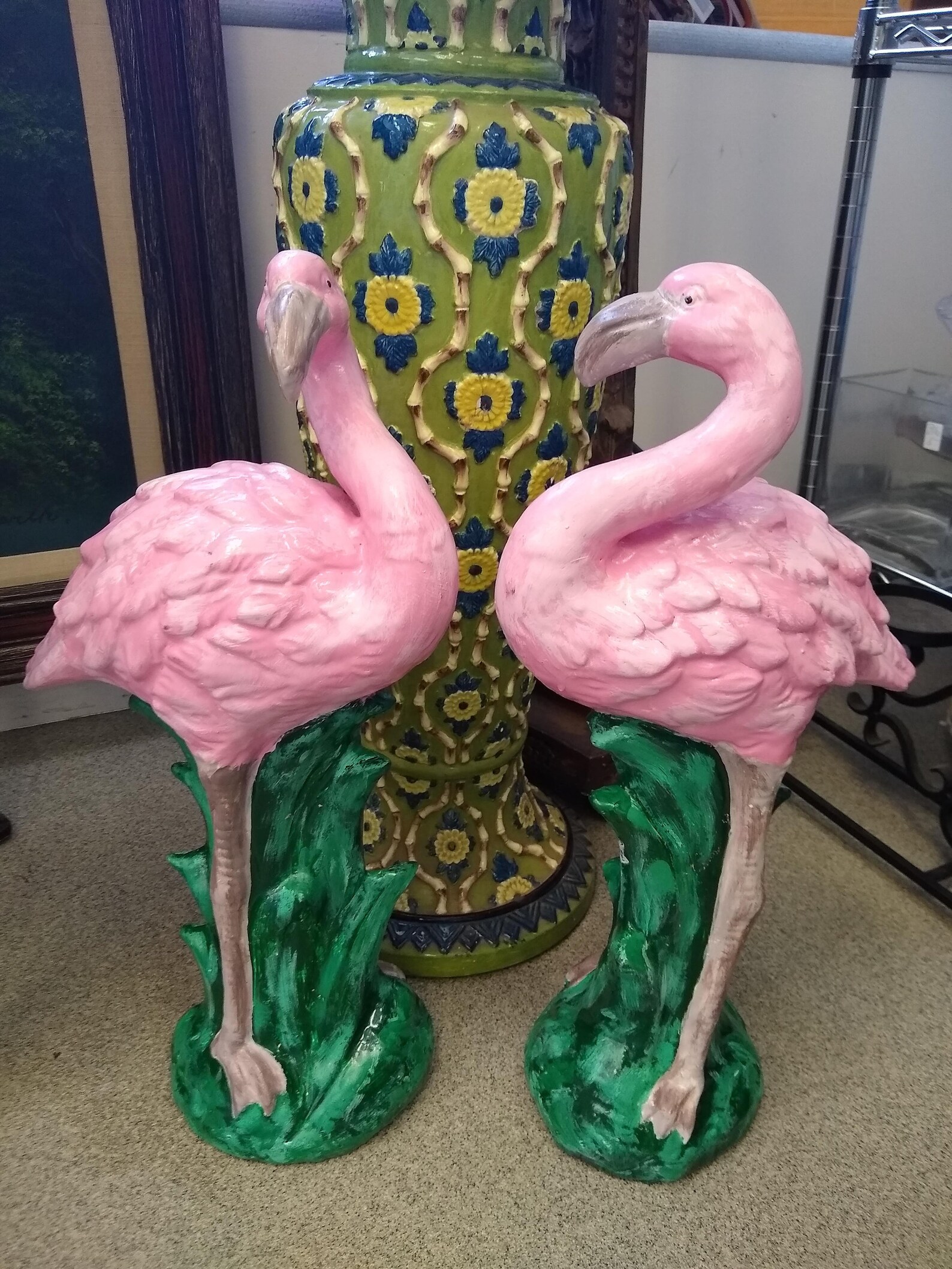Pair Ceramic Pink Flamingo Bird Figurine Statue Sculpture Etsy