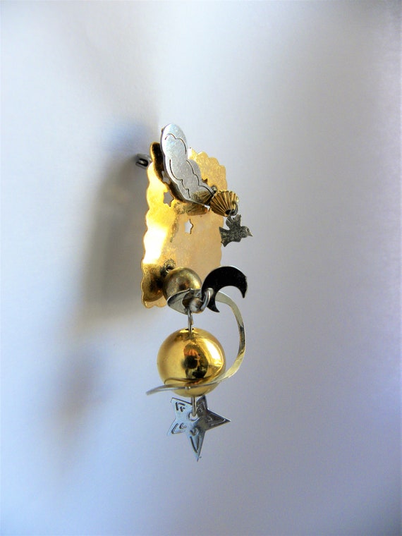 Gold Kinetic Futurist Brooch Pin, Gold Silver Ear… - image 3
